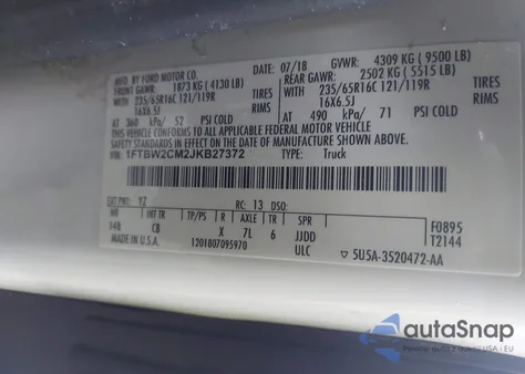 2018 Ford Transit-350 из США, поврежденный, VIN 1FTBW2CM2JKB27372